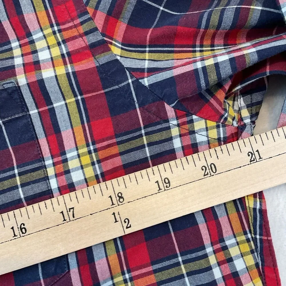 J Crew Re-Imagined Plaid Shirt Men’s M Blue‎ Red Flex Washed Classic Button Down